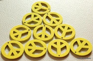 10 x Peace Shaped Yellow Colour Wood Beads 24mm